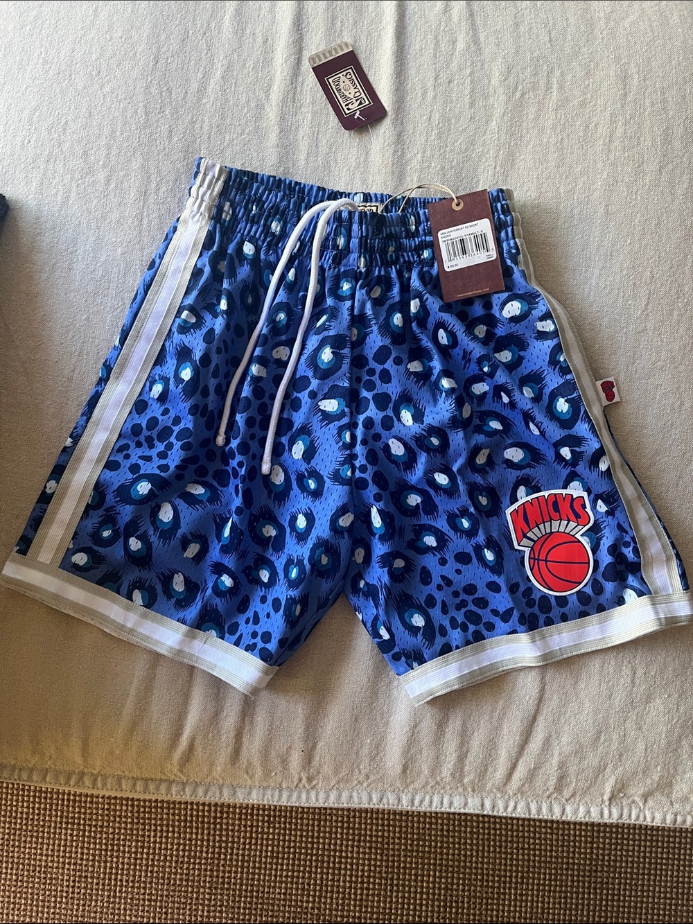 Mitchell & Ness Blue Leopard Print Knicks Basketball Shorts